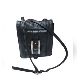 KENNETH COLE NEW YORK Soft Black Leather Silver Buckle Crossbody Bag EUC